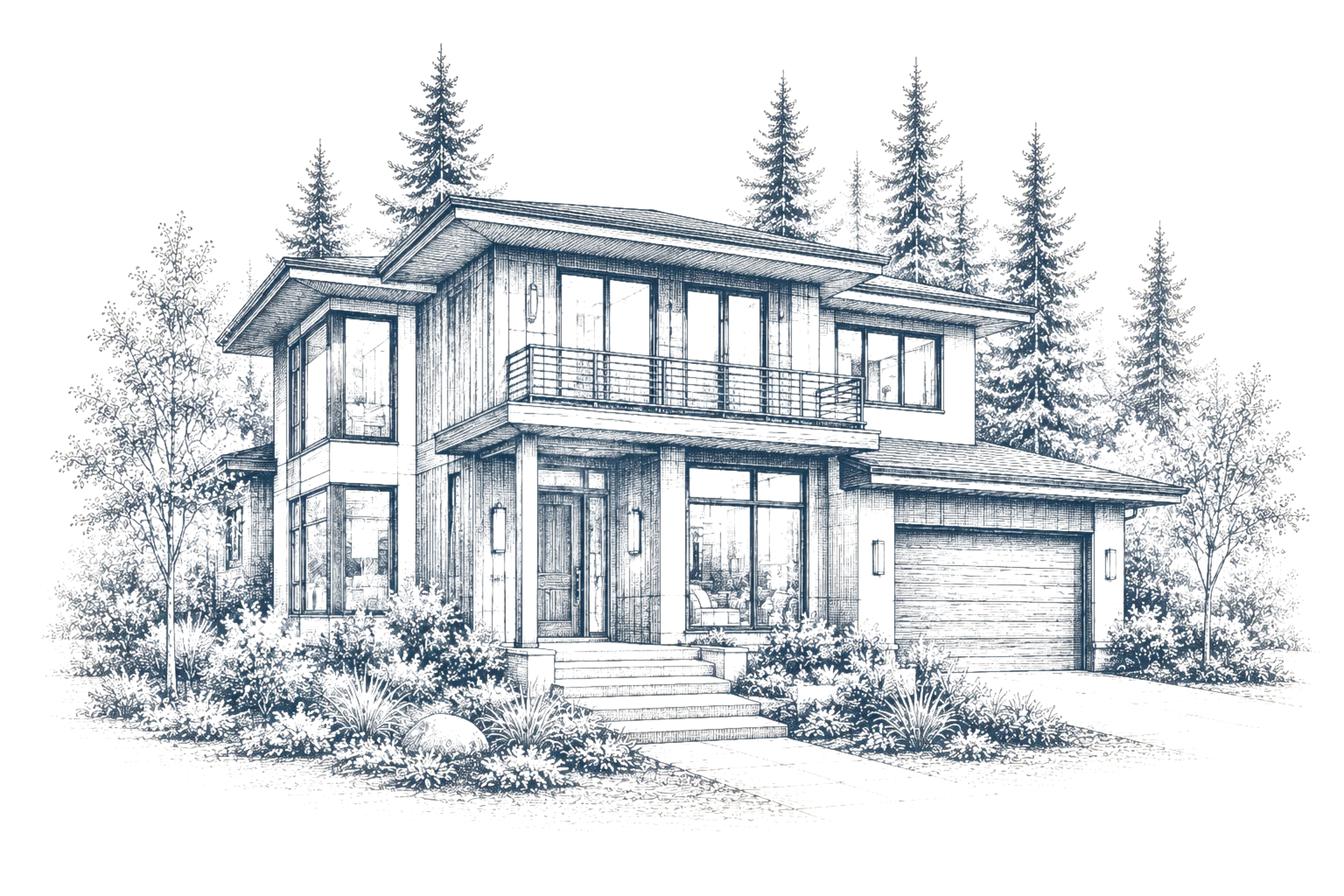 Engraved illustration of a West Coast home